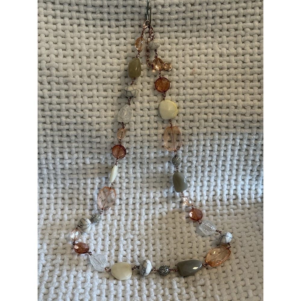 R.J. Graziano Statement Necklace Peach White Clear Gray Beads Rose Tone NIB